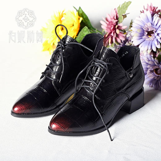 100%皮红色高帮皮鞋 3X6711 商品图0