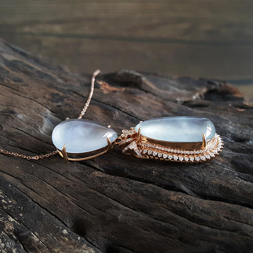 【天然正品】A货镶钻镶天然高冰种收藏级水滴形（坚持、纯洁）翡翠吊坠项链 170122XY01+ 商品图2