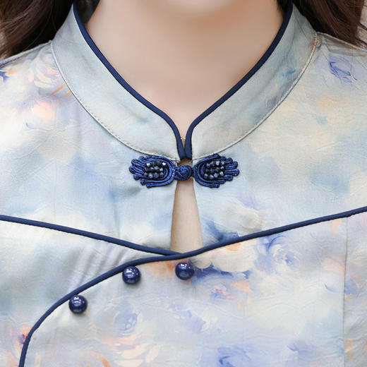 印花改良旗袍连衣裙，气质优雅短袖中长裙QYM-KED-H1867 -Y 商品图3