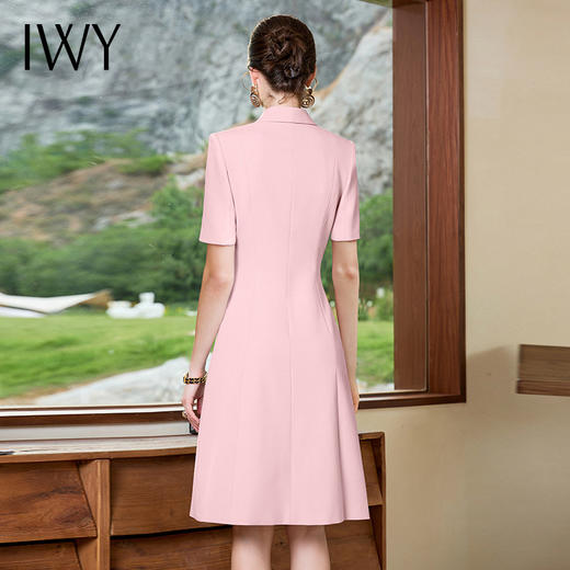 IWY/粉色西装连衣裙女夏季短袖职业装播音艺考正装收腰气质裙Q1165 商品图3