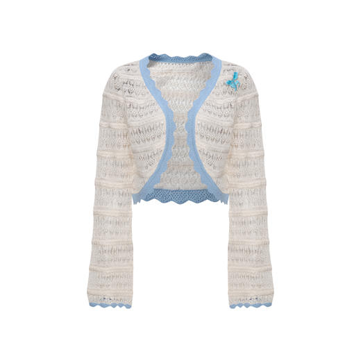 两三事梵高文艺 夏沫可可 2024夏季新款拼色边镂空针织衫女配胸针 商品图4