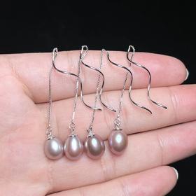 玉美人菲菲HZ#S925珍珠耳线约8*13mm-多样性发一