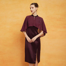 PF8F9斯尔丽24新款商场同款设计感浪漫披肩不规则摆改良旗袍版连衣裙