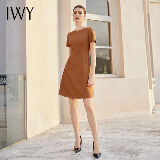 IWY/夏季短袖纯色连衣裙女美拉德立体感走线西装裙时尚OL职业装裙Q1061 商品图1