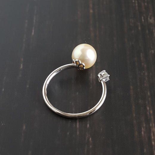 【天然正品】镶9MM天然海水珍珠开口戒指 戒圈17号可改  130722XY01+ 商品图3