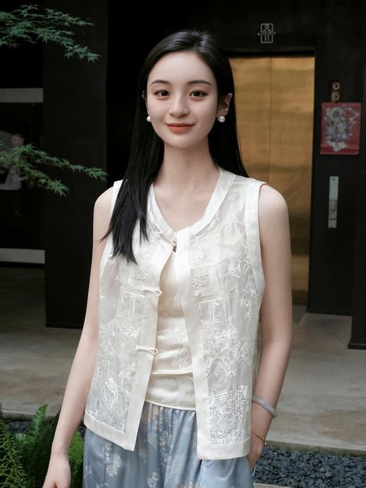 微瑕秒杀 |盛唐婧 |桑蚕丝真丝绡短款马甲-白色[特价品](特殊商品不退不换) 商品图2