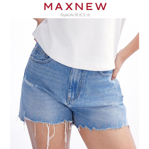 【短裤】女装柔软透气破洞毛边牛仔短裤 1N2224301 商品图2