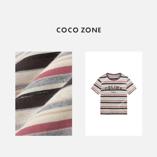 COCO ZONE “彩条”夏季条纹圆领短袖T恤宽松显瘦上衣CC1B1331 商品图2
