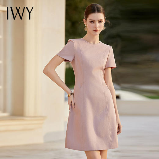 IWY/温柔风豆沙粉连衣裙女夏季短袖西装裙御姐范上班族工装裙Q1061 商品图1