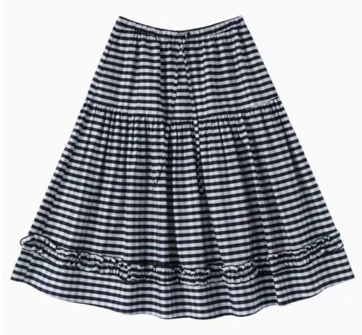 步履不停/4B41100C/A字型木耳边黑白格纹蛋糕半身裙 商品图3