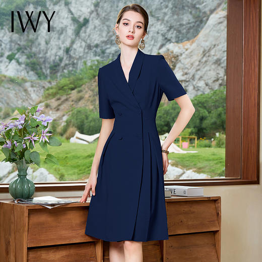 IWY/职业连衣裙藏青色工作服夏季双排扣短袖正装裙子工装正式场合Q1165 商品图0