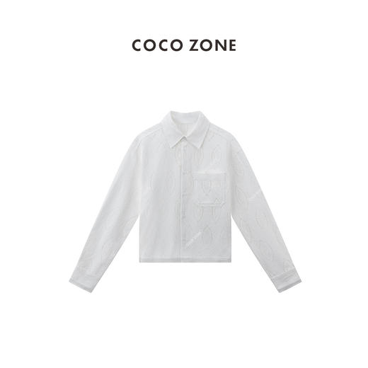 COCO ZONE "钩花衬衫“时尚翻领单排扣衬衫休闲百搭长袖上衣CC2B0997 商品图0