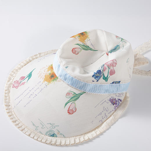 两三事梵高文艺 露台清欢 2024夏季新款印花蕾丝绑带遮阳帽女帽子 商品图2