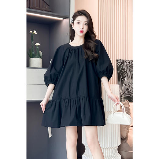 【严选】诗凡黎黑色打褶娃娃连衣裙2024夏新款流行漂亮小众设计减龄小黑裙SF6192221 商品图2