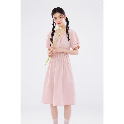 【严选】诗凡黎方领粉色连衣裙2024夏新款流行漂亮好看小众设计气质裙子女SF6191561 商品图0