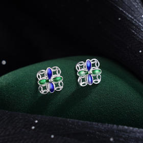 子佩集S990银【研颜】耳钉【QFES037】纯银珐琅彩2405