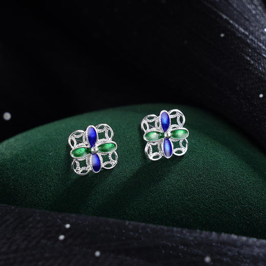 子佩集S990银【研颜】耳钉【QFES037】纯银珐琅彩2405 商品图0