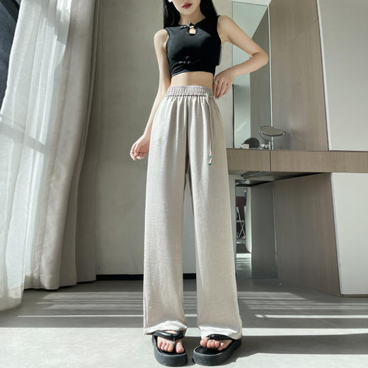 新中式国风提花阔腿裤 高腰盘扣设计 显瘦垂感时尚休闲裤 商品图4