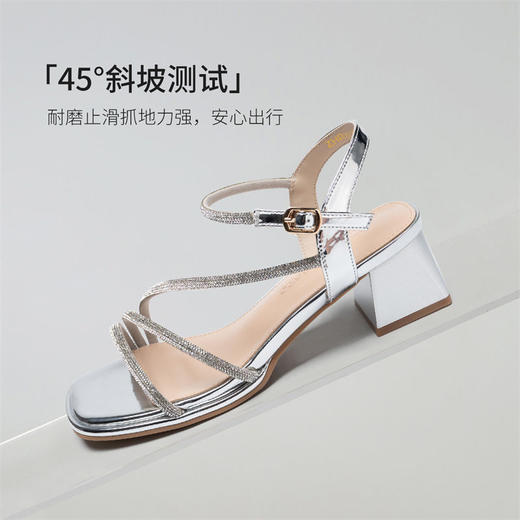 ZHR洋气超软水钻凉鞋女2024新款夏季一脚蹬粗跟两穿高跟鞋女外穿 商品图3