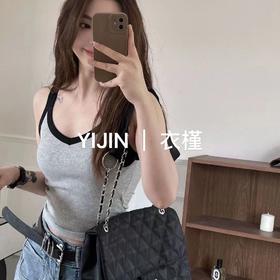 「数色可选！撞色设计」韩社6605夏日好搭撞色一体杯背心 女新款修身带胸垫高弹螺纹棉吊带上衣