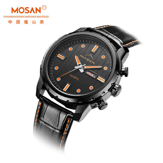 魔山（MOSAN）经典复古时尚石英表男士手表MS00771/MS00772 黑面黑带石英表 45mm 商品图2
