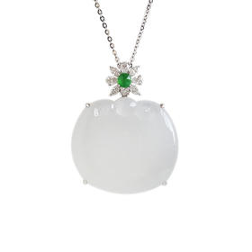 【天然正品】天然冰种飘木那雪花棉如意翡翠吊坠项链27.8*22.9*6.8MM（皆取最大值）160123XY02+