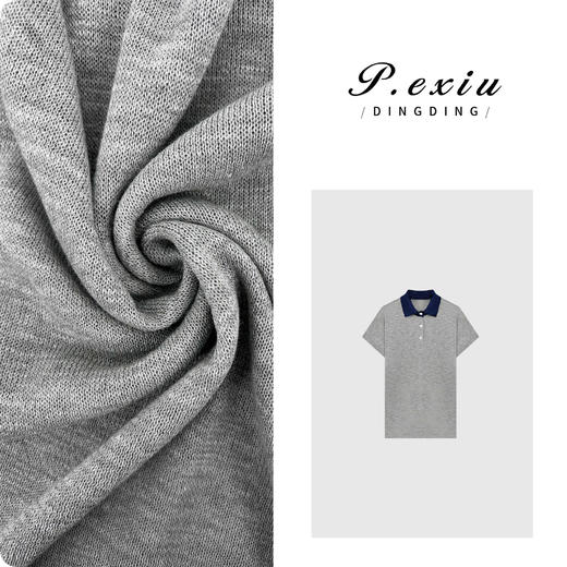 03-3潘依绣丁丁宠粉PanYiXiu/潘依绣人丝撞色翻领极简风通勤百搭短袖T恤 ZZ0555 商品图0