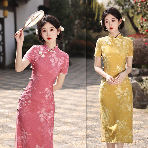 单丝麻中长复古国风，送考妈妈中式旗袍GX-13389 商品图0