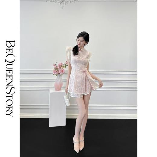 【孤品样衣，不退不换】 【浮华玫瑰】新中式重工蕾丝绣骨线无袖上衣&短裤套装 商品图2