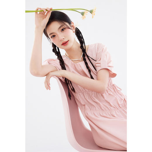 【严选】诗凡黎方领粉色连衣裙2024夏新款流行漂亮好看小众设计气质裙子女SF6191561 商品图2