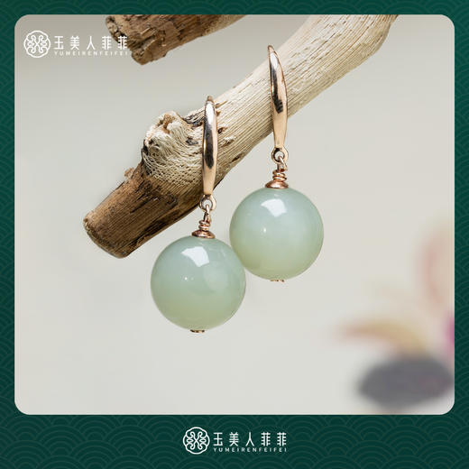 s925和田玉耳坠-圆珠耳钩 商品图0