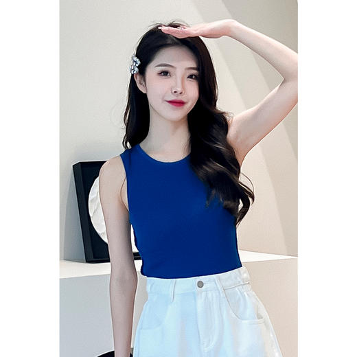 【严选】诗凡黎蓝色圆领针织背心2024夏新款百搭简约显瘦小众气质上衣SF6131681 商品图2