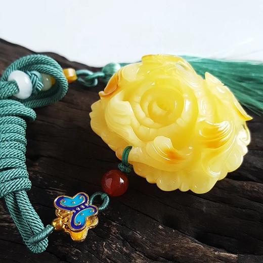 【天然正品】满蜜鸡油黄俄罗斯料蜜蜡牡丹挂坠毛衣链37.5克  170120XY01+ 商品图2