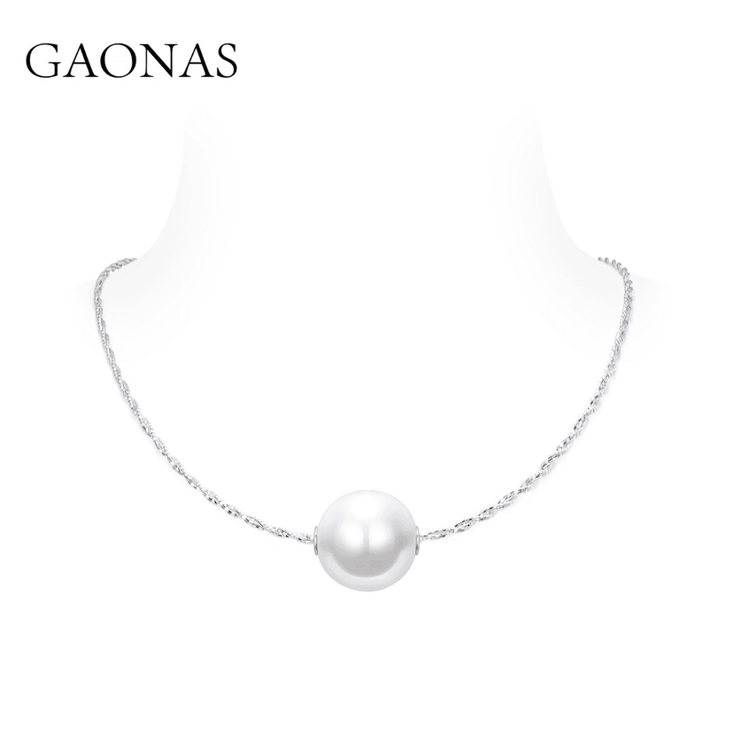 GAONAS 坠链均925银仿珍珠 龙珠时髦新款白色珠22mm项圈 10550XW