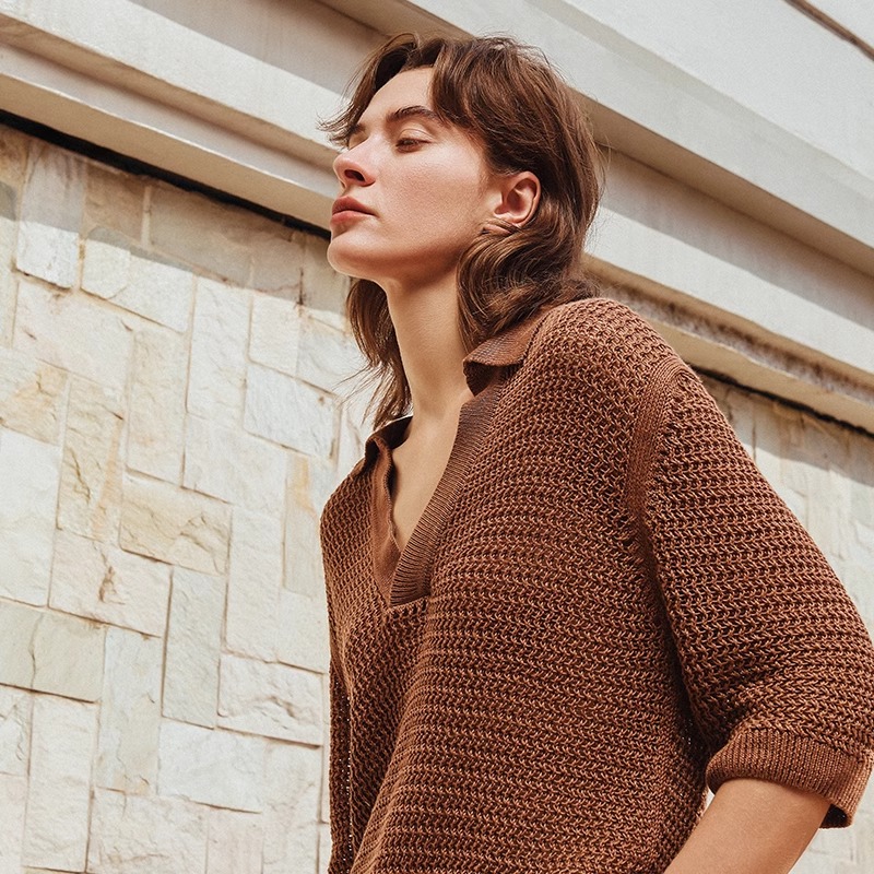 【亚麻系列】SUNSPEL女士春夏亚麻网眼V领半袖Polo衫