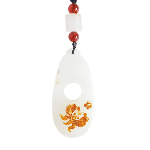 【天然正品】天然新疆料带皮蝶恋花造型和田玉吊坠项链52.2*24.1*7.8MM（皆取最大值）290323XY21+ 商品图0