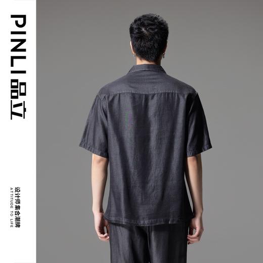 PINLI品立夏季新款宽松翻领牛仔短袖衬衫雅痞男士休闲衬衣潮GD242313308 商品图4