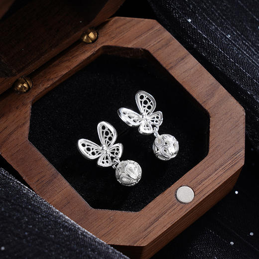 子佩集S990银【香舞仙蝶】耳钉【QLED001】纯银花丝蝴蝶2405 商品图0