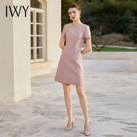 IWY/温柔风豆沙粉连衣裙女夏季短袖西装裙御姐范上班族工装裙Q1061