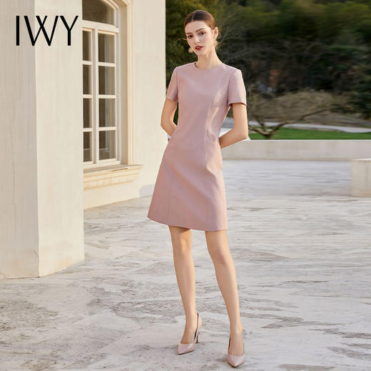 IWY/温柔风豆沙粉连衣裙女夏季短袖西装裙御姐范上班族工装裙Q1061 商品图0