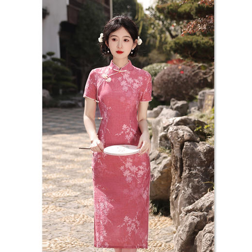 单丝麻中长复古国风，送考妈妈中式旗袍GX-13389 商品图3