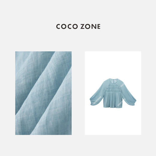 COCO ZONE"蓝娃娃衫“薄款设计感褶皱长袖衬衫圆领长袖上衣CC1B1231 商品图2