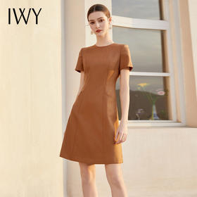 IWY/夏季短袖纯色连衣裙女美拉德立体感走线西装裙时尚OL职业装裙Q1061