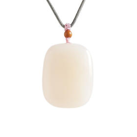 【天然正品】天然青海料平安无事牌和田玉藕粉玉吊坠项链32.9*25.7*12.2MM（皆取最大值）160123XY04+