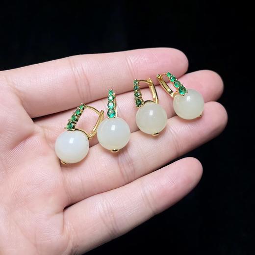 和田玉耳坠-圆珠耳扣款 商品图0