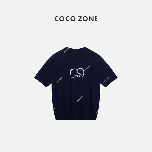 COCO ZONE "小象复古“100绵羊毛圆领针织衫显瘦短袖上衣CC2B0873 商品图0
