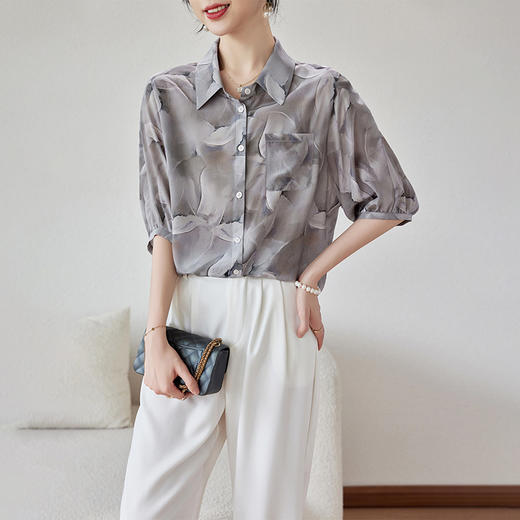 真丝五分袖妈妈衬衣，宽松重磅桑蚕丝小衫KQN-11266 商品图0