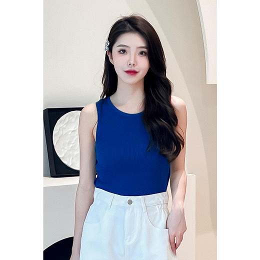 【严选】诗凡黎蓝色圆领针织背心2024夏新款百搭简约显瘦小众气质上衣SF6131681 商品图4