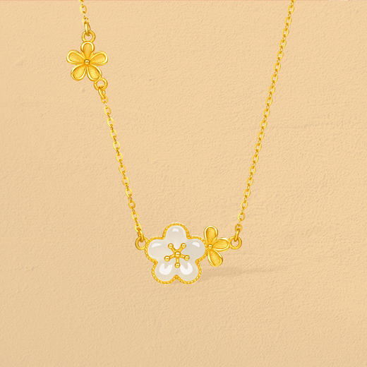 周六福黄金和田玉项链足金玉生花链坠金镶玉颈饰官方正品节日礼物 商品图2