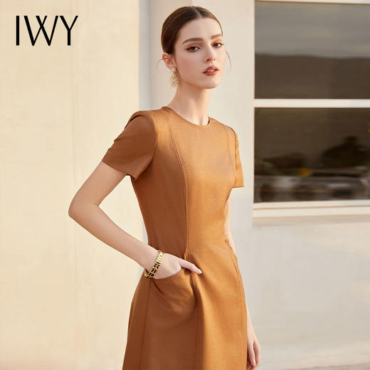 IWY/夏季短袖纯色连衣裙女美拉德立体感走线西装裙时尚OL职业装裙Q1061 商品图3